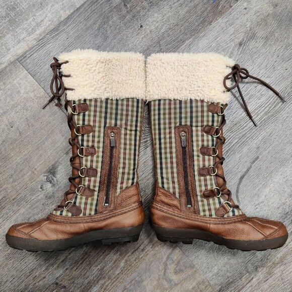 UGG Edmonton Tall Boots 3226 Green Plaid Brown Leather Sheepskin Shearling 7 - Picture 6 of 16